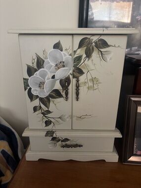 Hand-Painted Kenyield Floral Jewelry Armoire